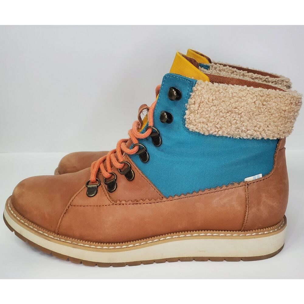 TOMS Womens Brown Mixed Media D-Waterproof Mesa Round Toe Leather Booties 8 - Picture 3 of 12